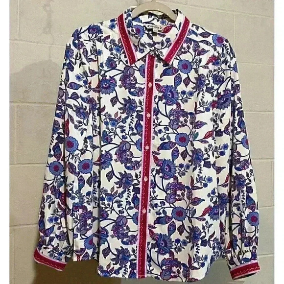 *Nanette Lepore Women LS Blouse LARGE Multicolor Floral Print Career Grandmacore - Picture 1 of 5